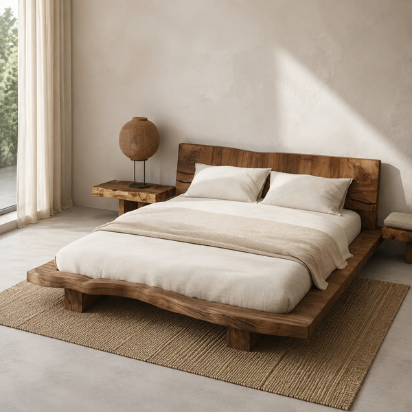 RESTORA Natural Artisan Wood Bed Frame – Horizon Cut