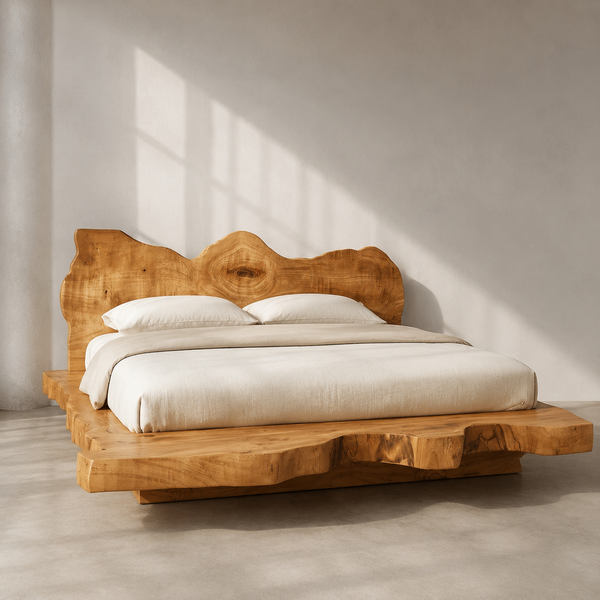 RESTORA Natural Artisan Wood Bed Frame – Crown Cut