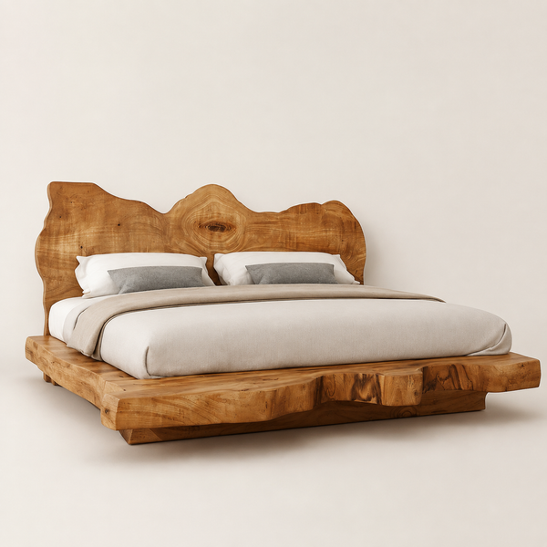 RESTORA Natural Artisan Wood Bed Frame – Crown Cut