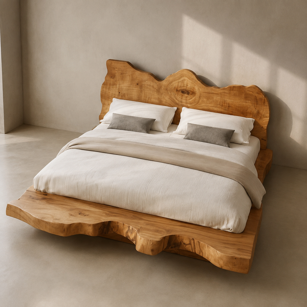 RESTORA Natural Artisan Wood Bed Frame – Crown Cut