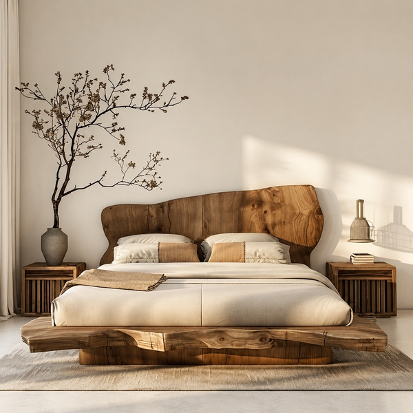 RESTORA Natural Artisan Wood Bed – Sculpted Cut