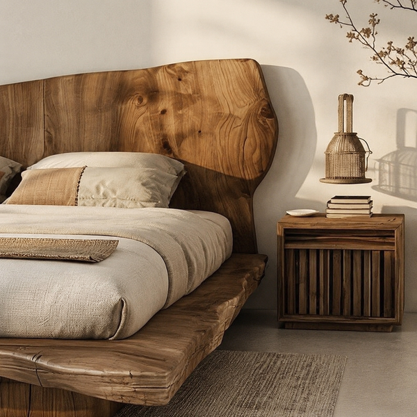 RESTORA Natural Artisan Wood Bed – Sculpted Cut