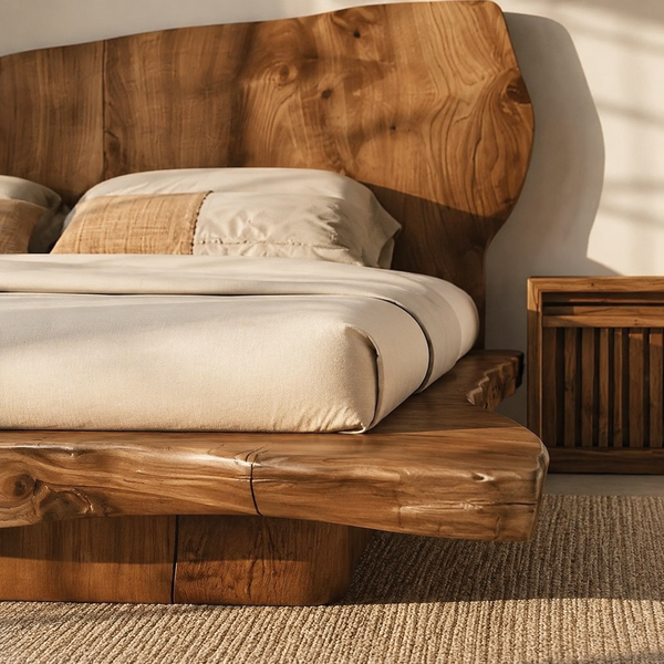 RESTORA Natural Artisan Wood Bed – Sculpted Cut