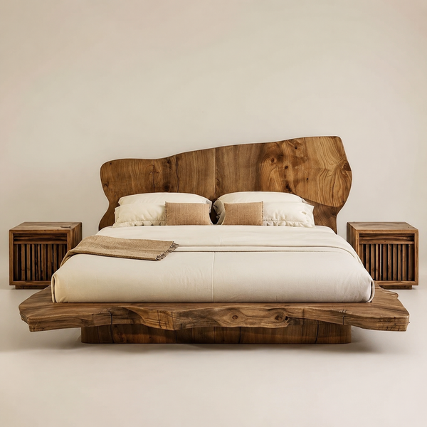 RESTORA Natural Artisan Wood Bed – Sculpted Cut