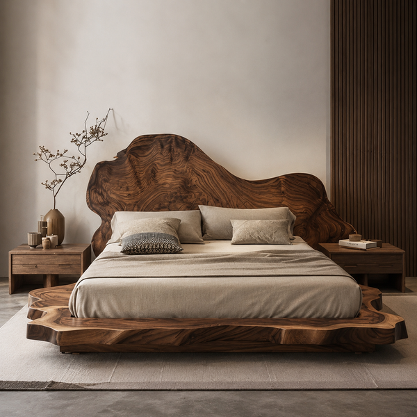 RESTORA Natural Artisan Wood Bed – Wave Cut