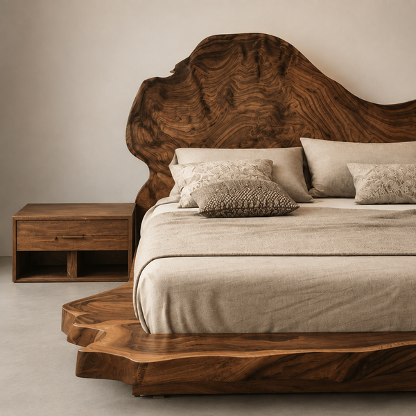 RESTORA Natural Artisan Wood Bed – Wave Cut