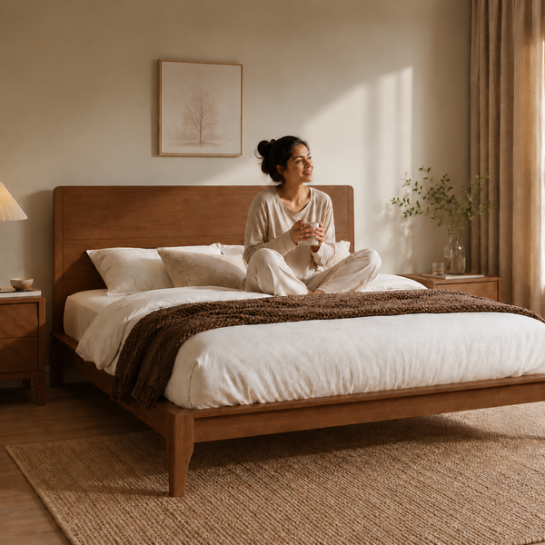 RESTORA Full Size Japanese Joinery Bamboo Bed Frame - Signature Edition with Headboard