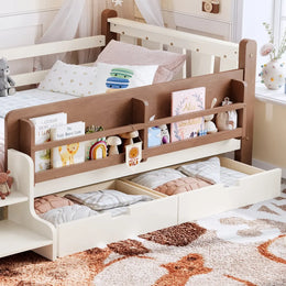 RESTORA kids twin floor bed with storage and stairs in Beige, product image 4