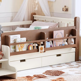 RESTORA kids twin floor bed with storage and stairs in Beige, product image 5