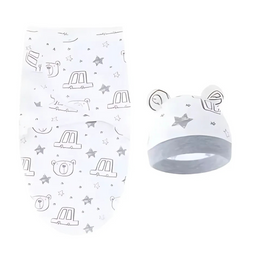 RESTORA Newborn Adjustable Baby Swaddle Blanket With Hat Set Baby 0-3 Months