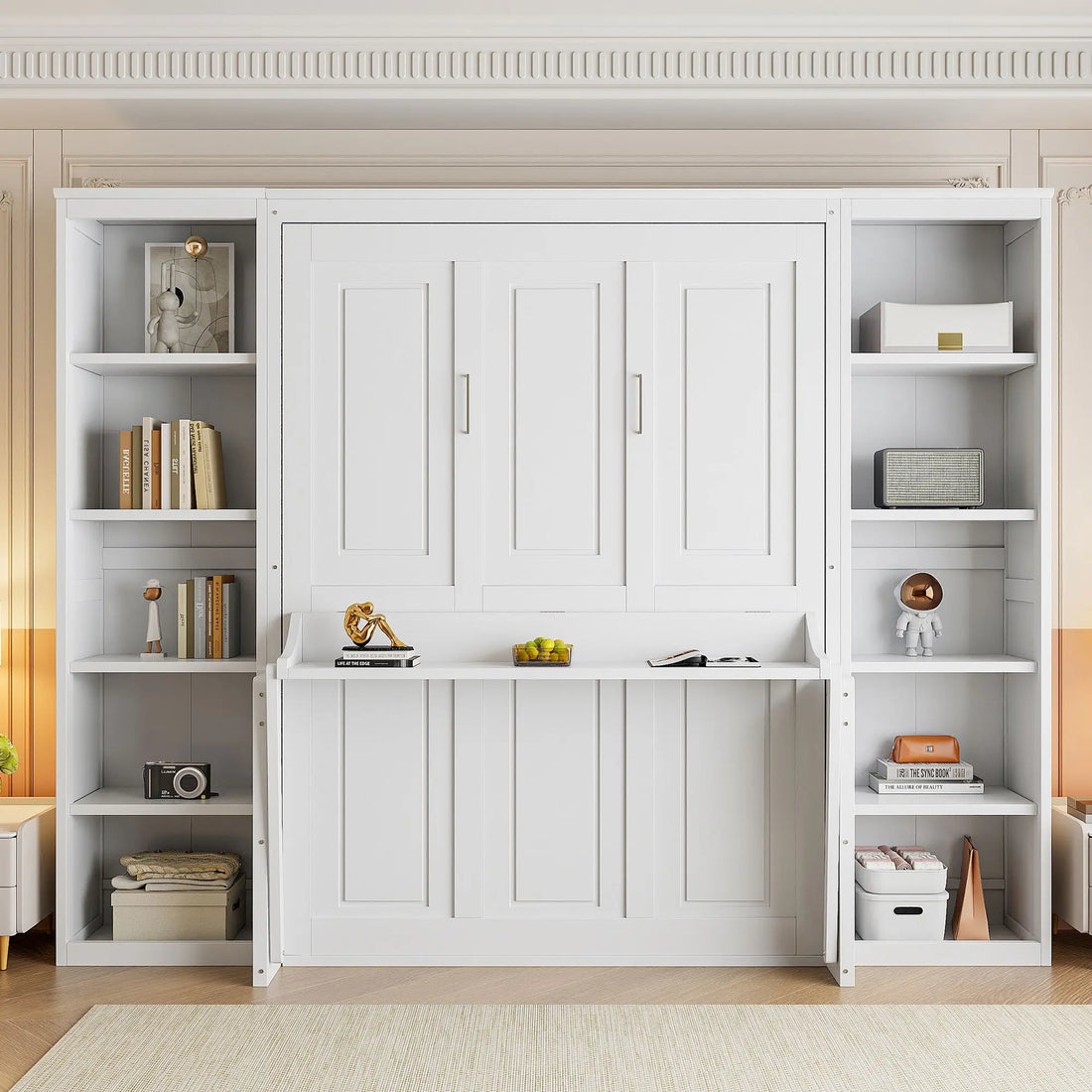 RESTORA Murphy Bed with Desk & Bookshelves - Full Size