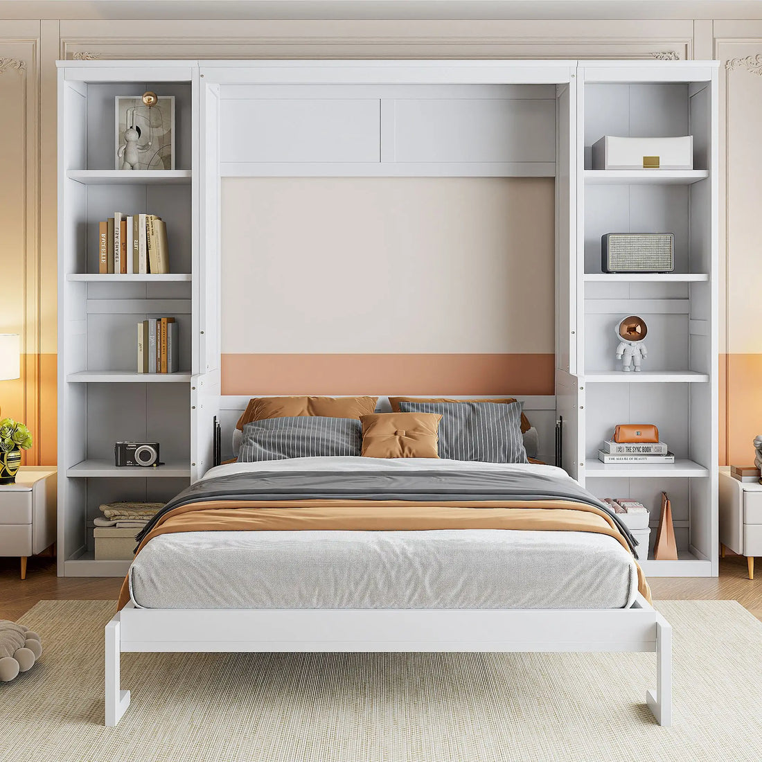 RESTORA Murphy Bed with Desk & Bookshelves - Full Size