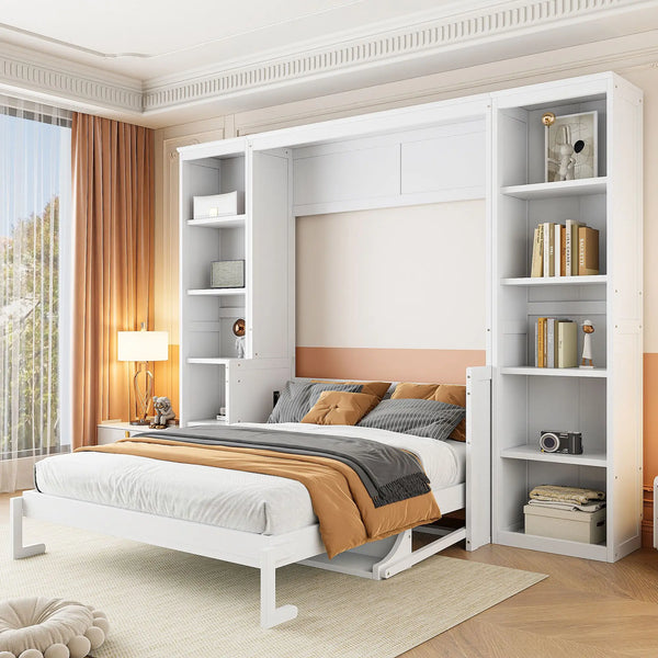 RESTORA Murphy Bed with Desk & Bookshelves - Full Size