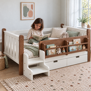 RESTORA Kids Twin Floor Bed with Storage & Stairs