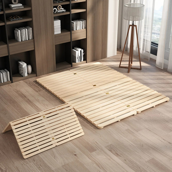 RESTORA Foldable Wooden Slat Bed Base — Solid Pine