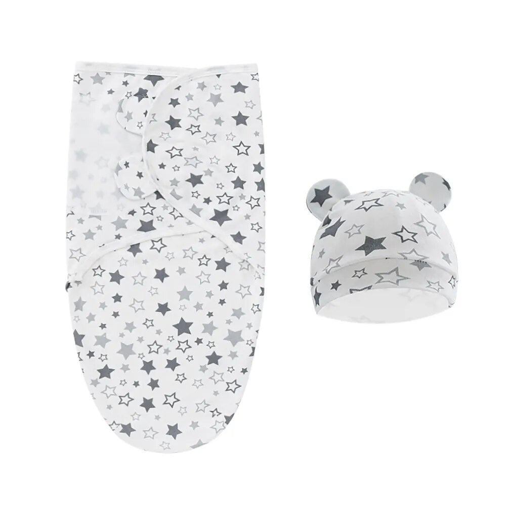 RESTORA Newborn Adjustable Baby Swaddle Blanket With Hat Set Baby 0-3 Months