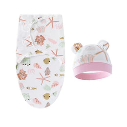 RESTORA Newborn Adjustable Baby Swaddle Blanket With Hat Set Baby 0-3 Months